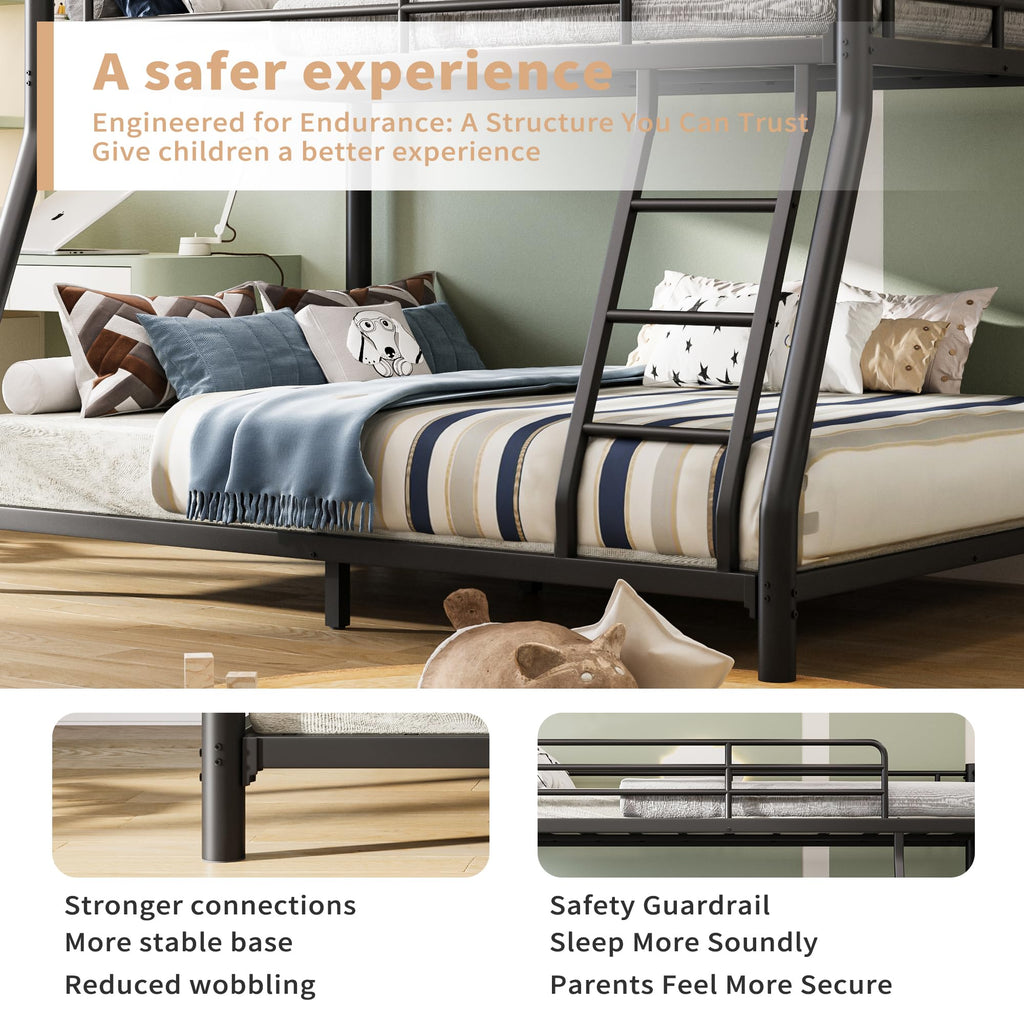 Twin Over Full Metal Bunk Bed with Guardrail and Ladder V832
