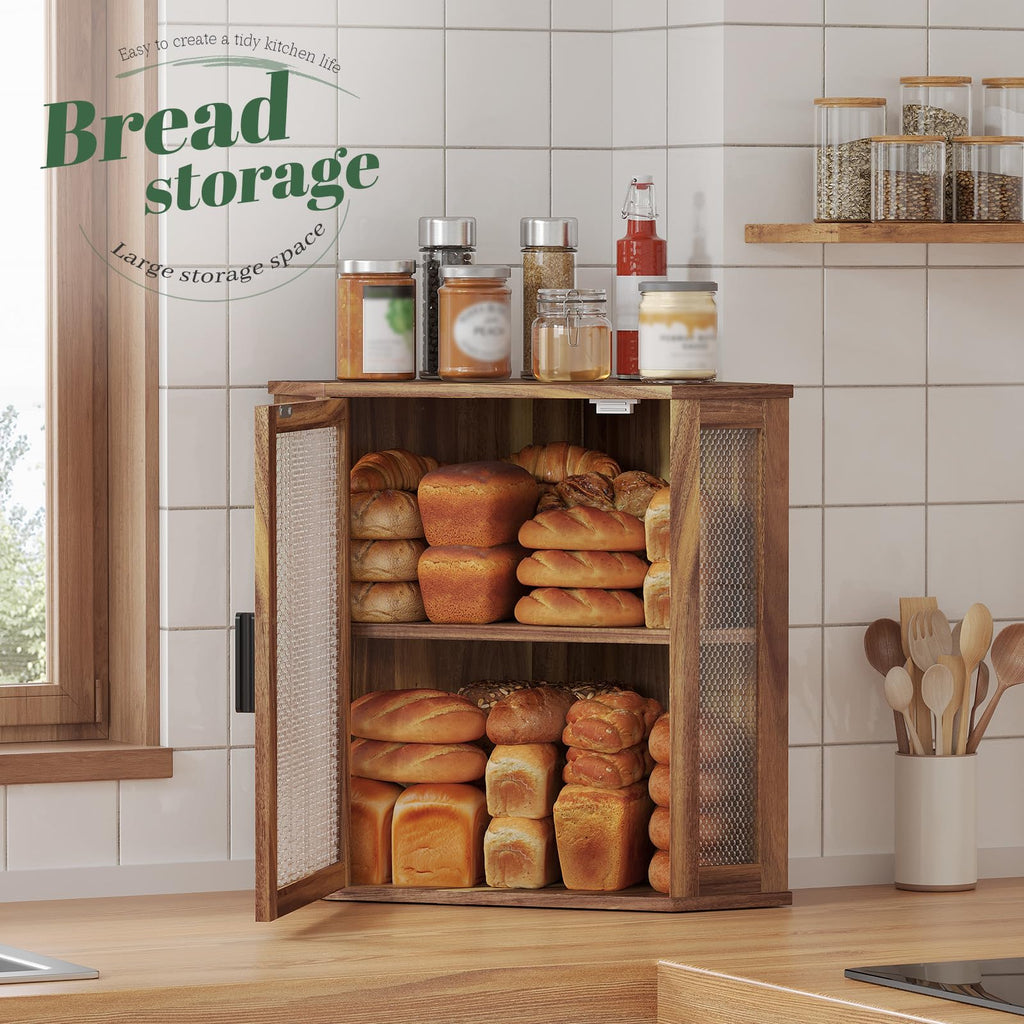 2-Tier Acacia Wood Bread Box with Window T2172