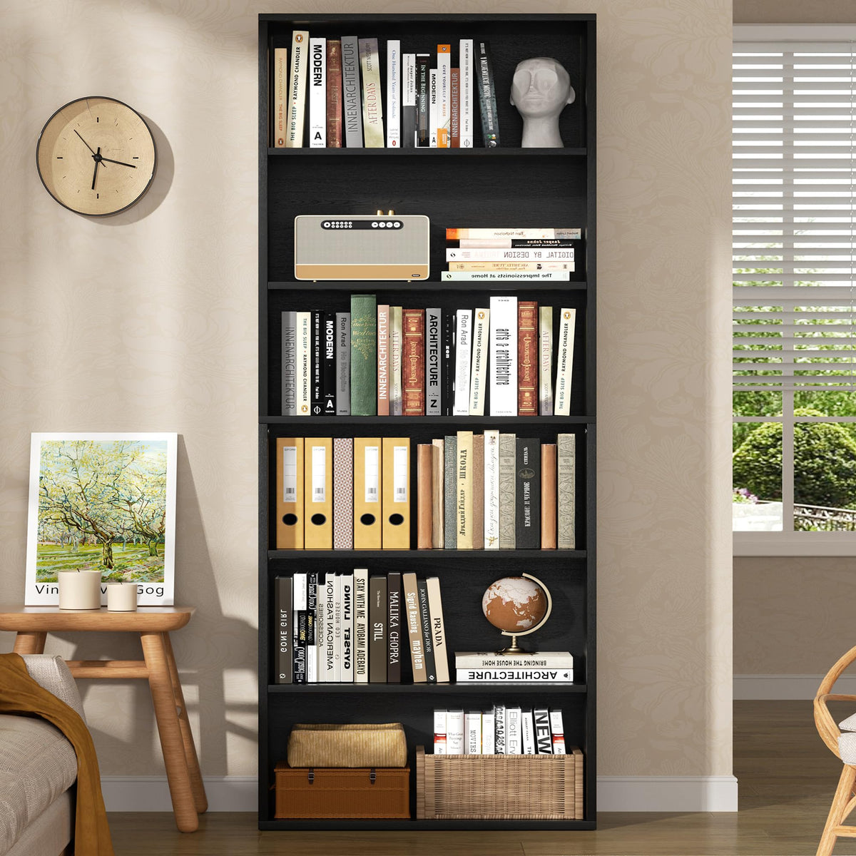 6-Tier Black Bookshelf V665