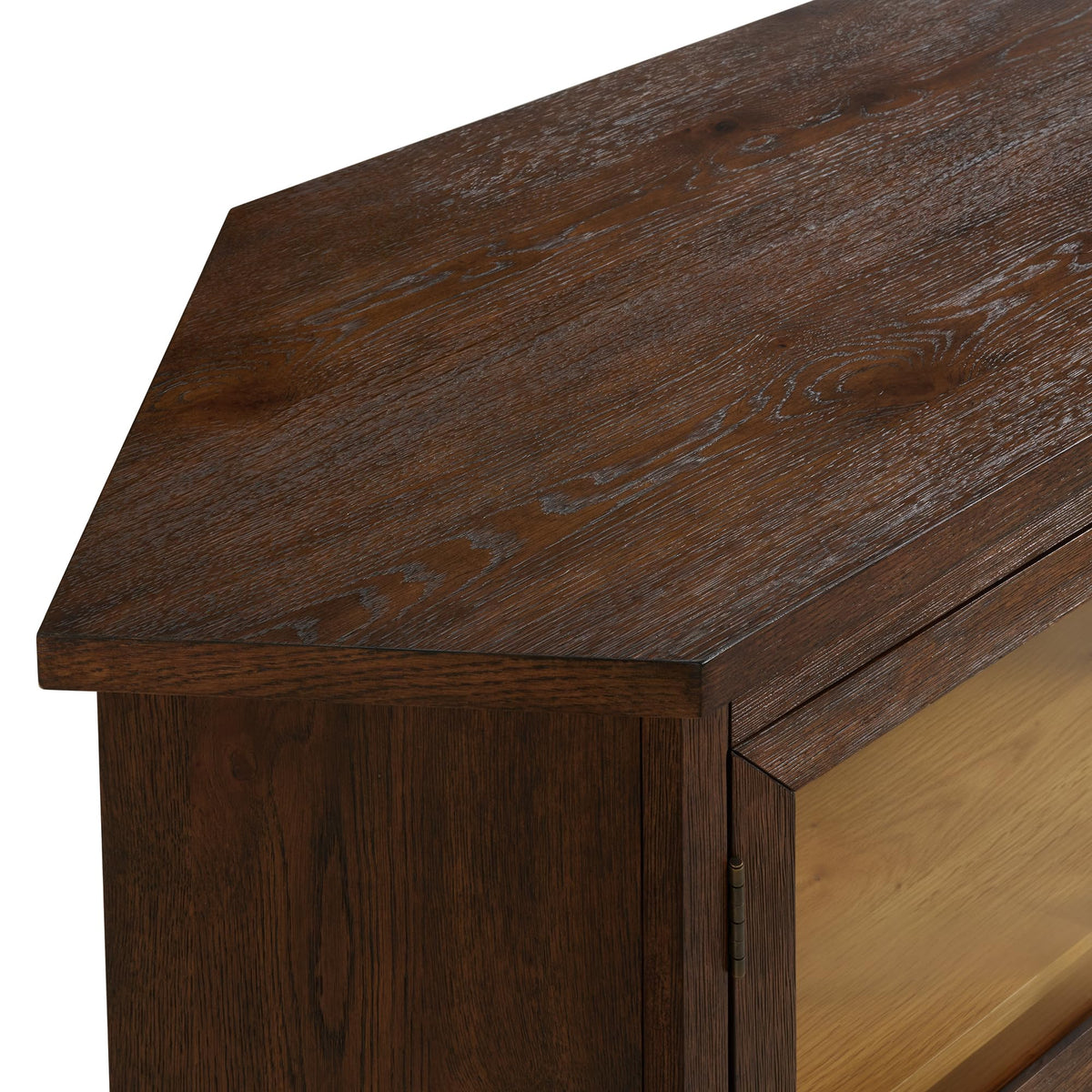 Cocoa Brown Wood and Glass Corner TV Stand R764