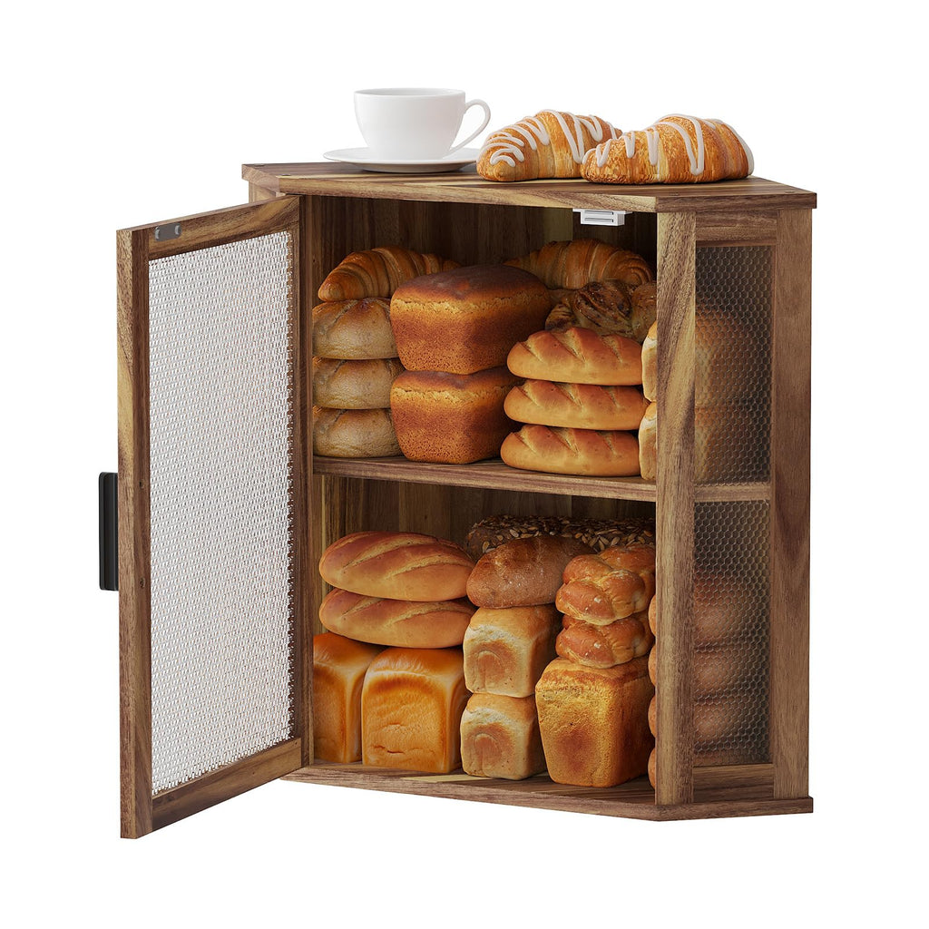 2-Tier Acacia Wood Bread Box with Window T2172