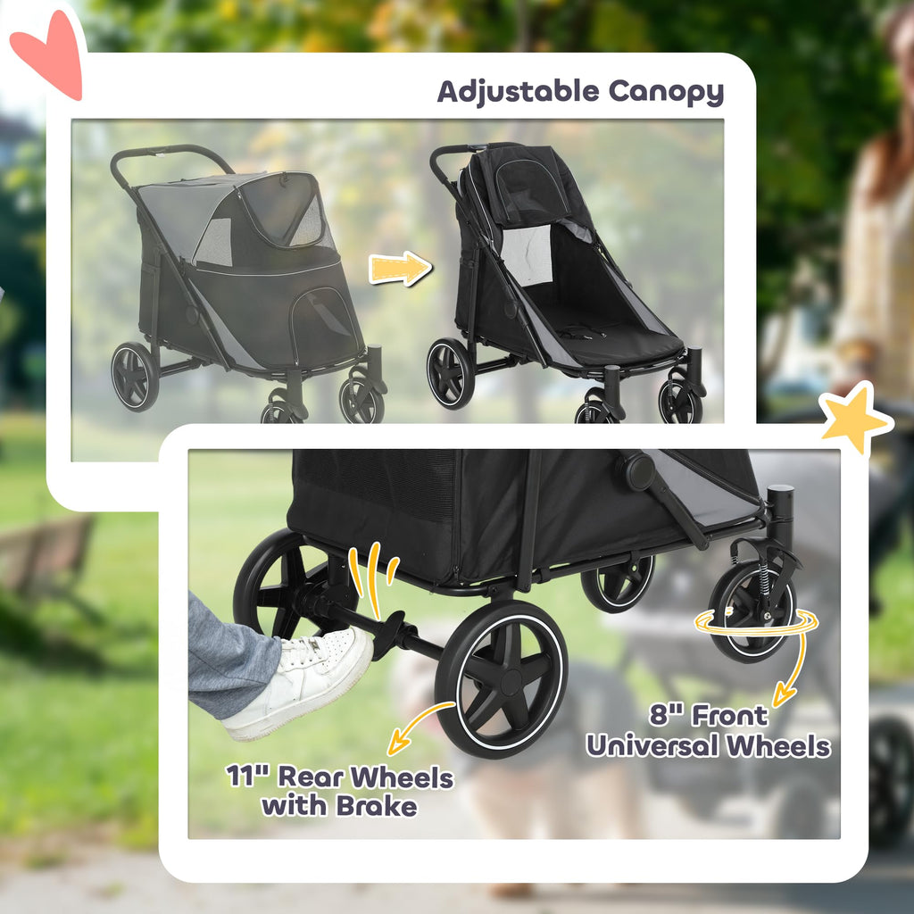 Foldable Dog Stroller with Storage Gray I890582