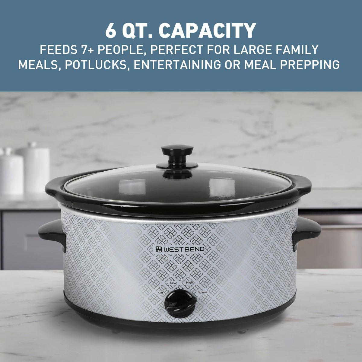 6-Quart Slow Cooker with Ceramic Crockpot and Glass Lid U148844