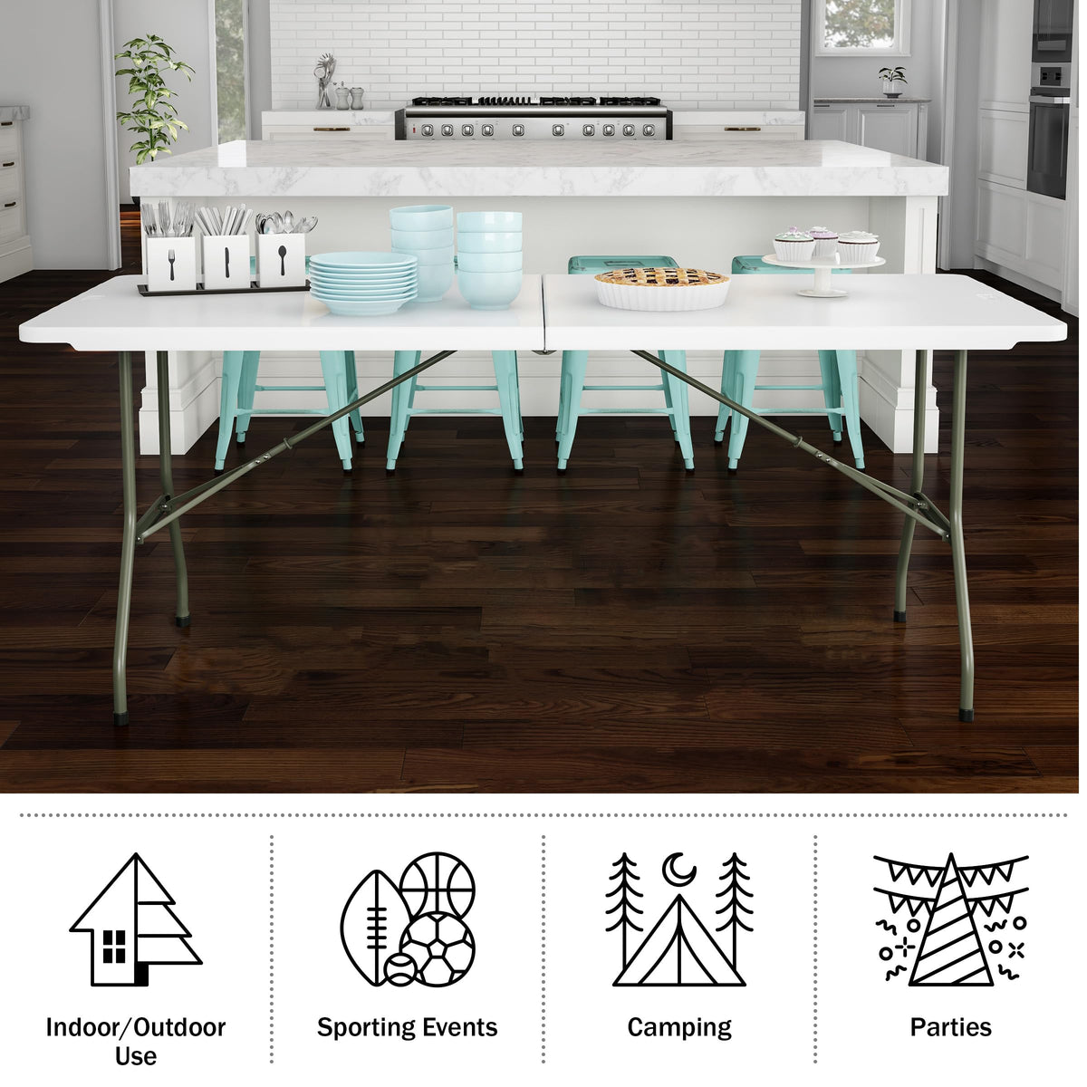 White 6ft Portable Folding Table D77316