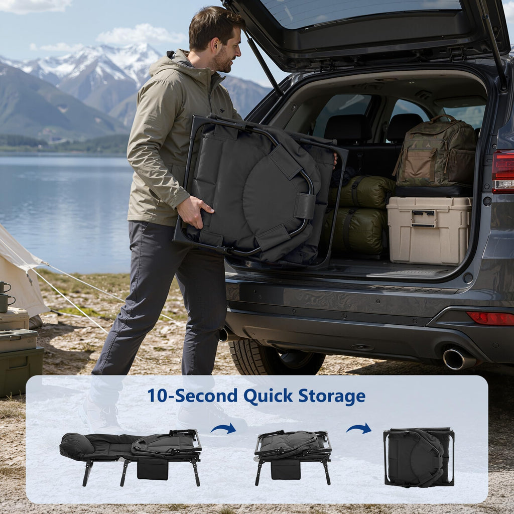 Folding Camping Cot with Mattress and Pillow, 450 Lbs Capacity, 69 Inch, Black A87968