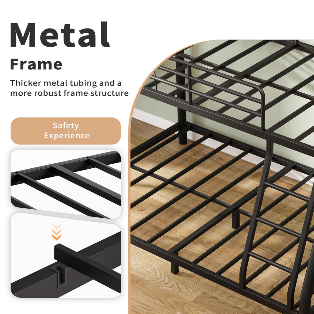 Twin Over Full Metal Bunk Bed with Guardrail and Ladder V832