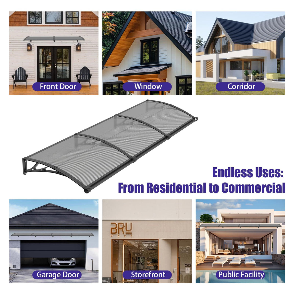 32" x 48" Window Door Awning Canopy with Drainage C731615