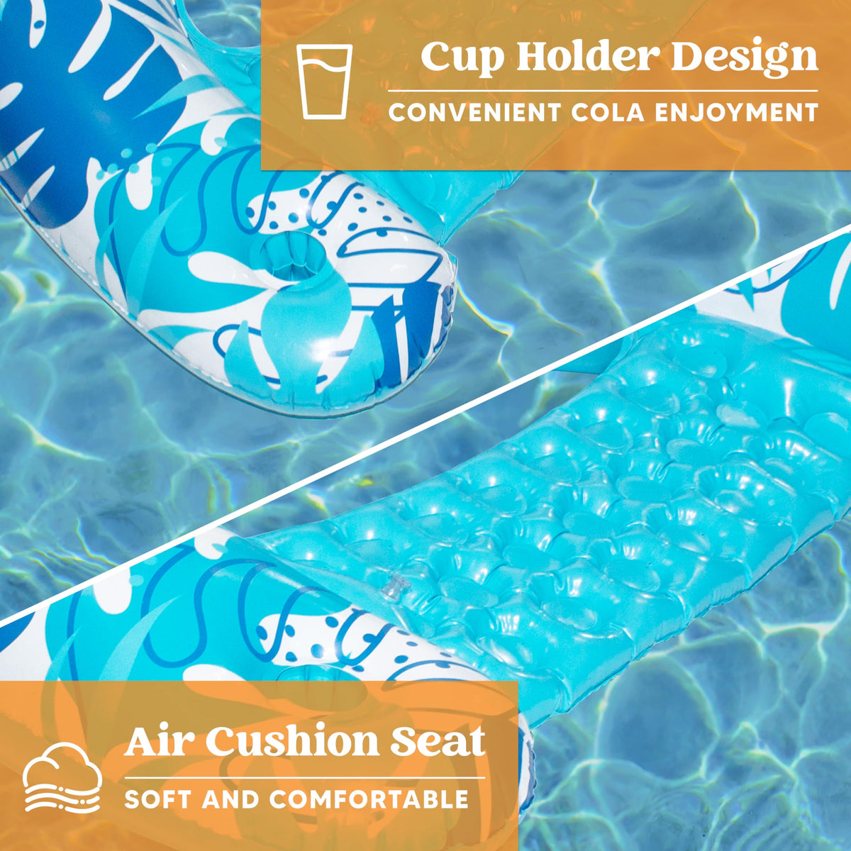 Inflatable Pool Floats 3 Pack with Cup Holders Blue Green Pink X94528