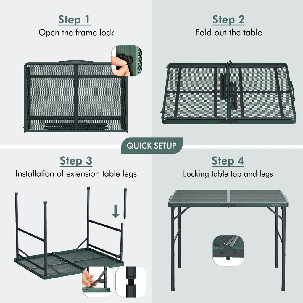 3ft Folding Aluminum Camping Table with Adjustable Legs W818