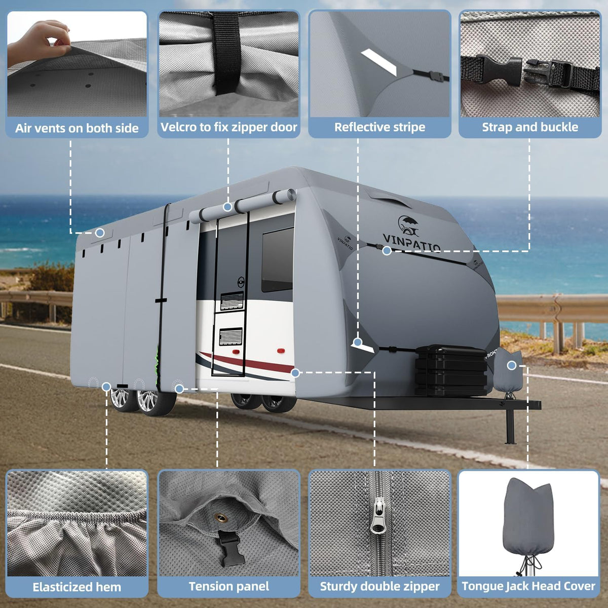 9 Layers Heavy Duty RV Trailer Cover Fits 14'-16' W45575
