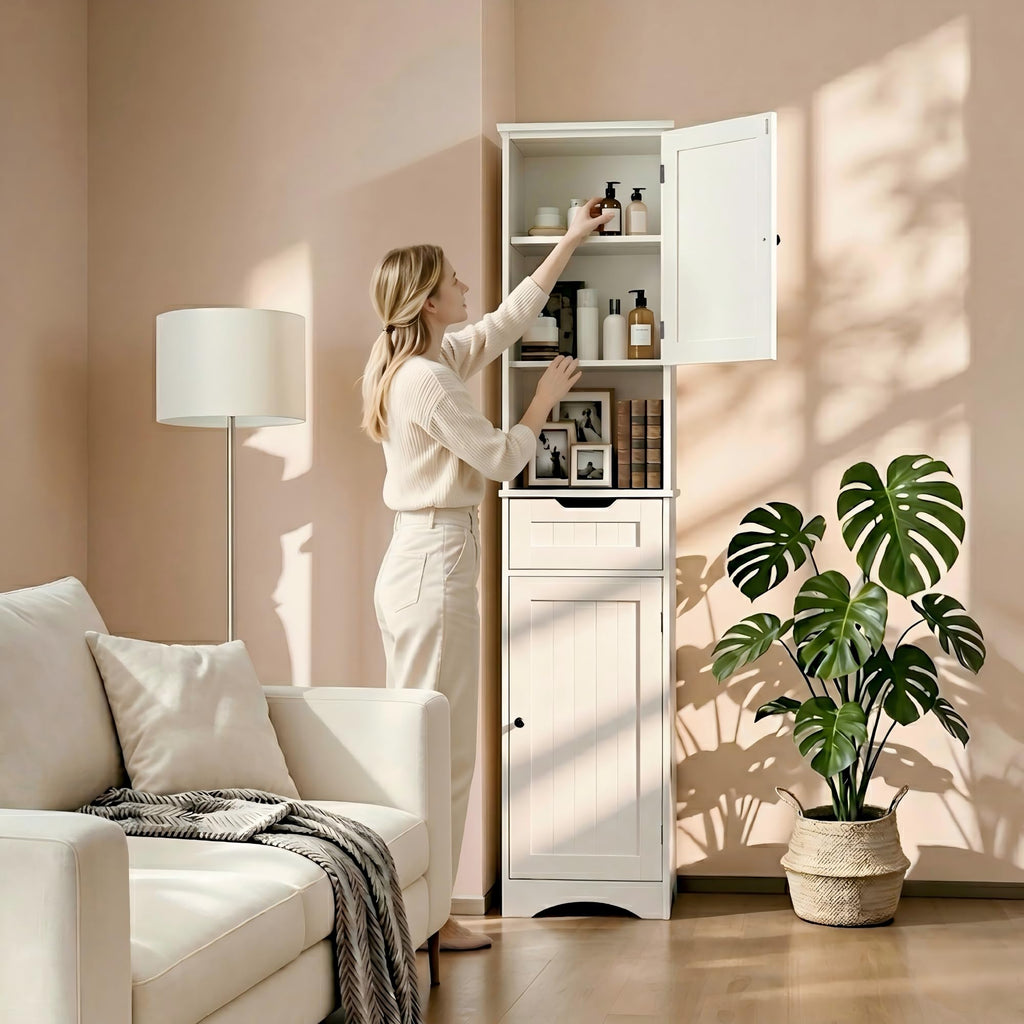 67” H Tall White Bathroom Storage Cabinet S9040
