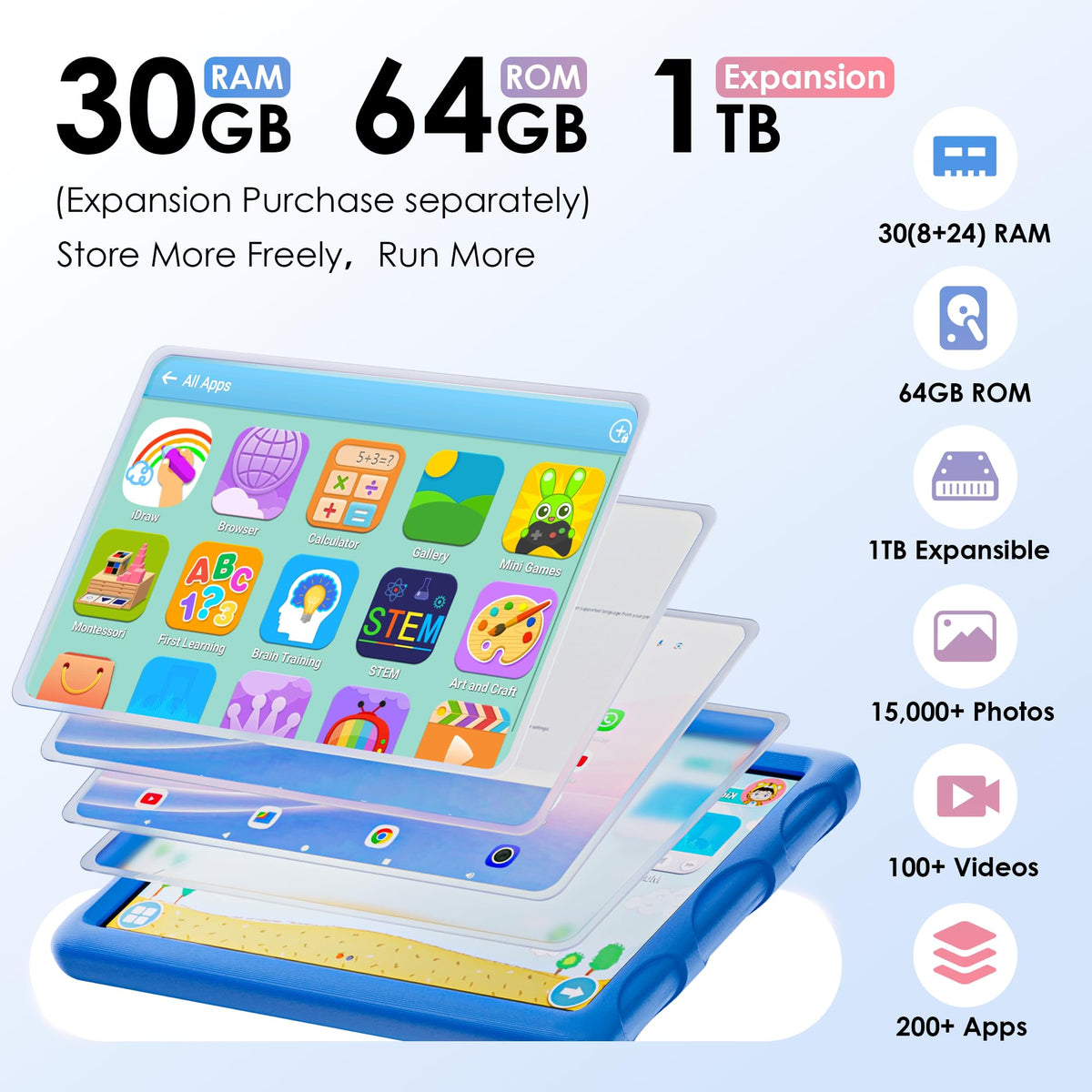 10.1 inch Android 15 Tablet with Drop-proof Case Blue Z7229