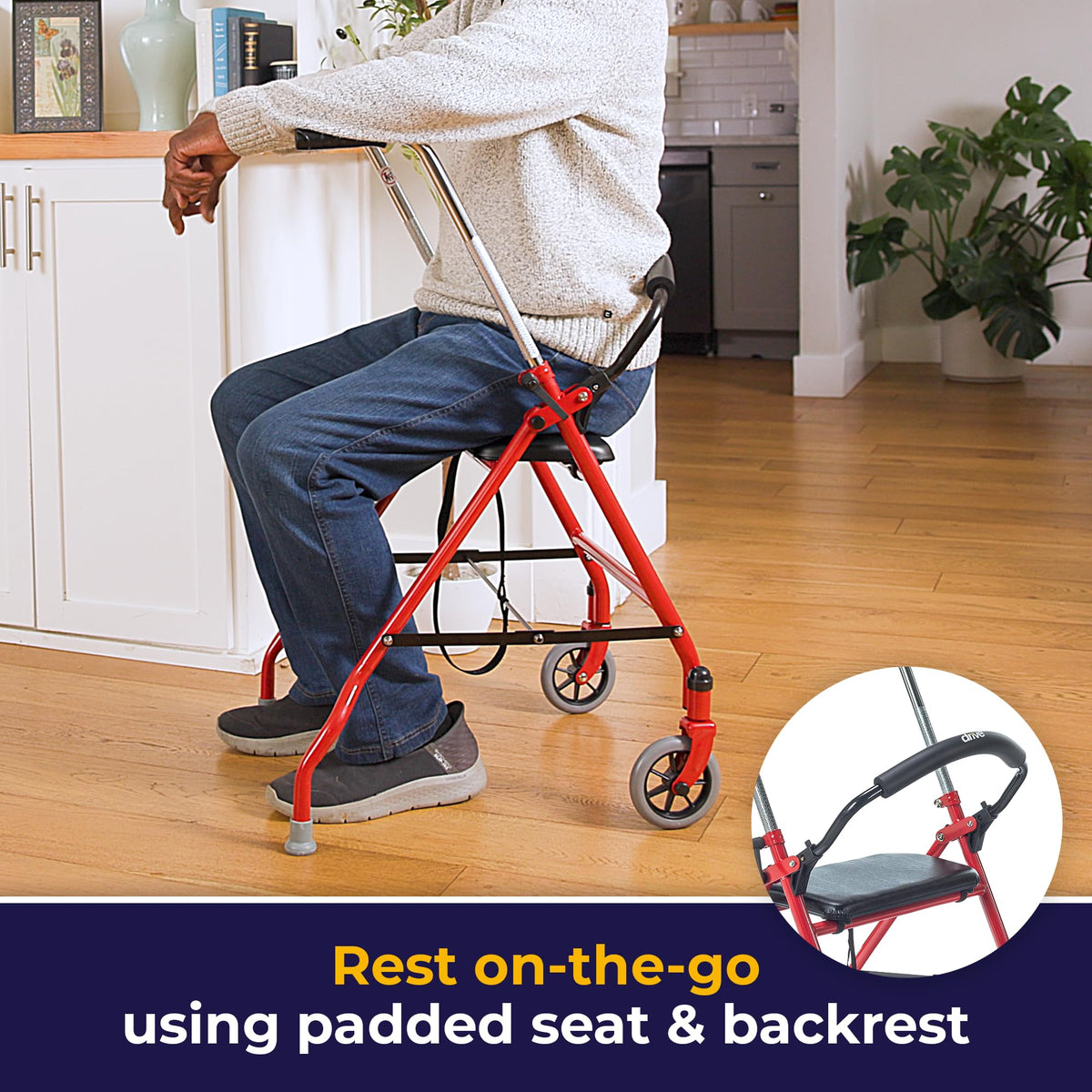 Foldable Rollator Walker with Seat, Red, 1 Count K66381