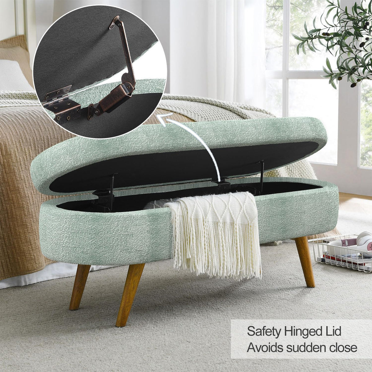 Cyan Boucle Storage Ottoman Bench B63638