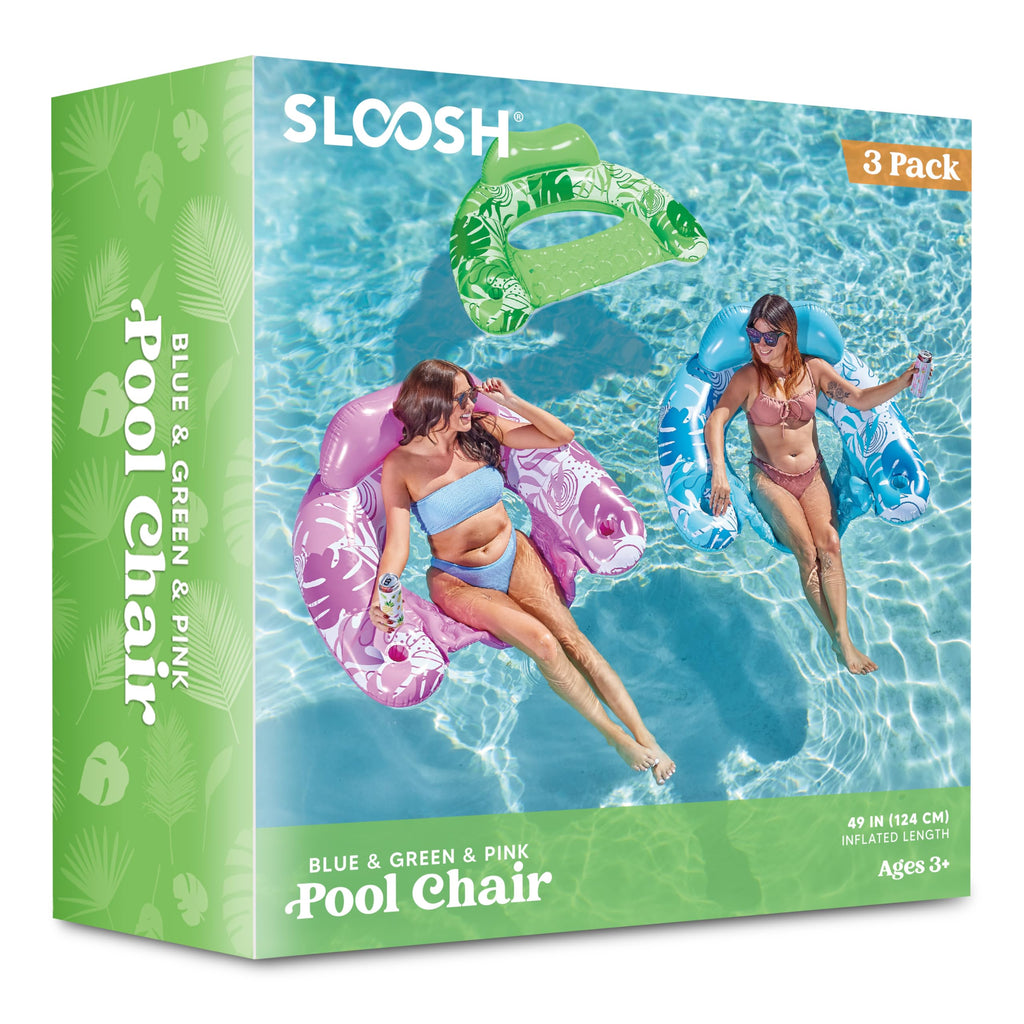 Inflatable Pool Floats 3 Pack with Cup Holders Blue Green Pink X94528