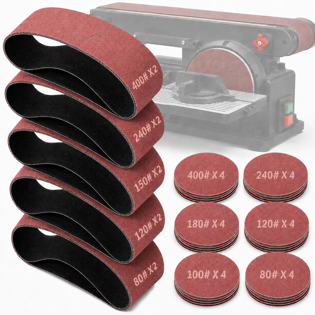 34 Pieces Sanding Belts and PSA Sanding Discs Set Alumina O607
