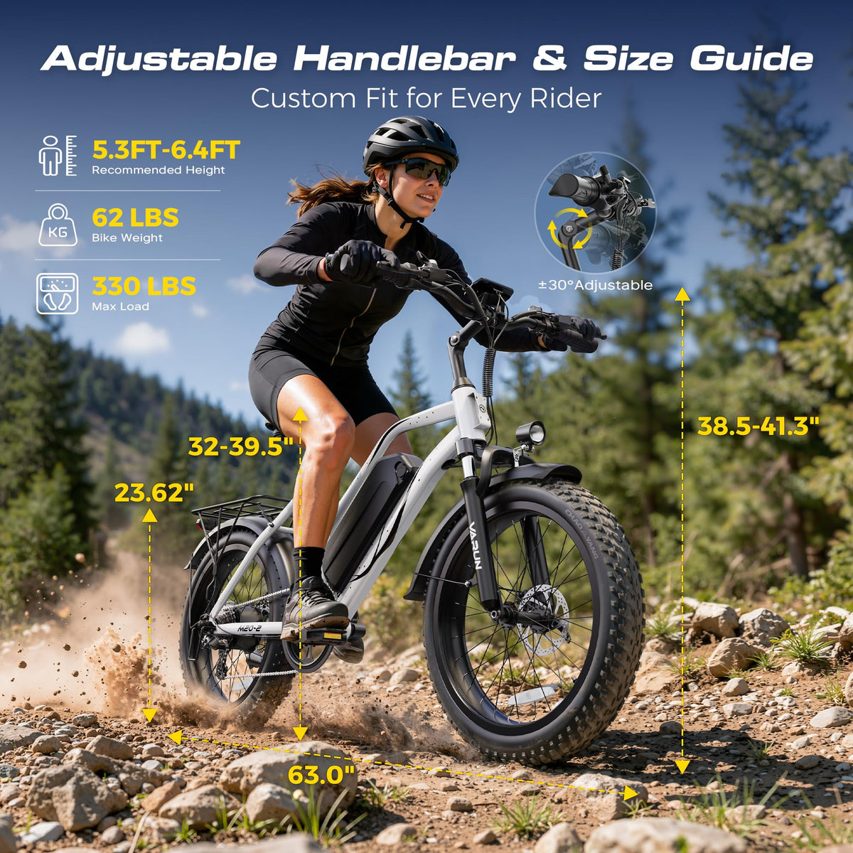 1000W Peak Motor 60+ Miles Fat Tire Electric Bike with 48V 13Ah Removable Battery K4570
