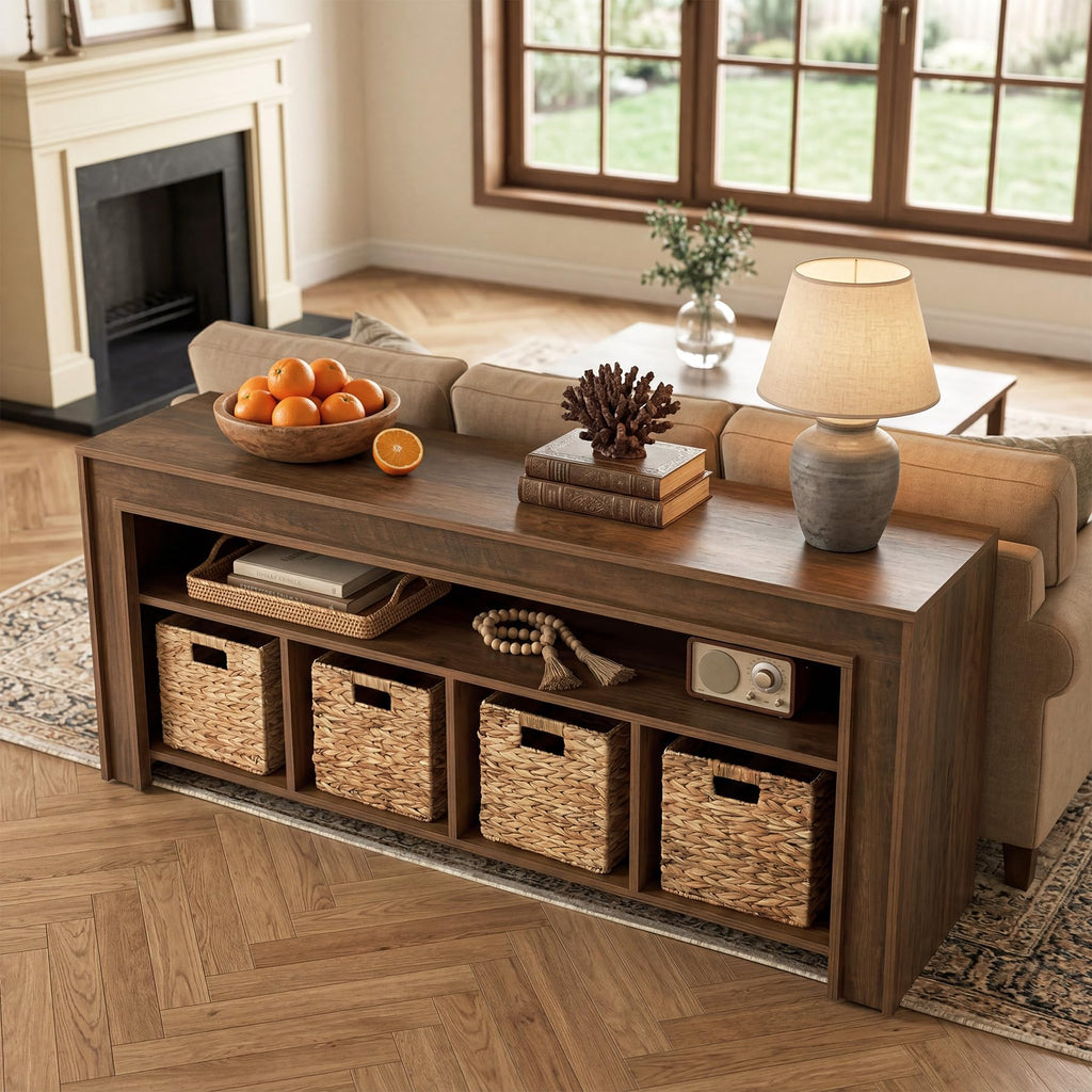 63" Wooden TV Stand with 4 Woven Baskets F10481