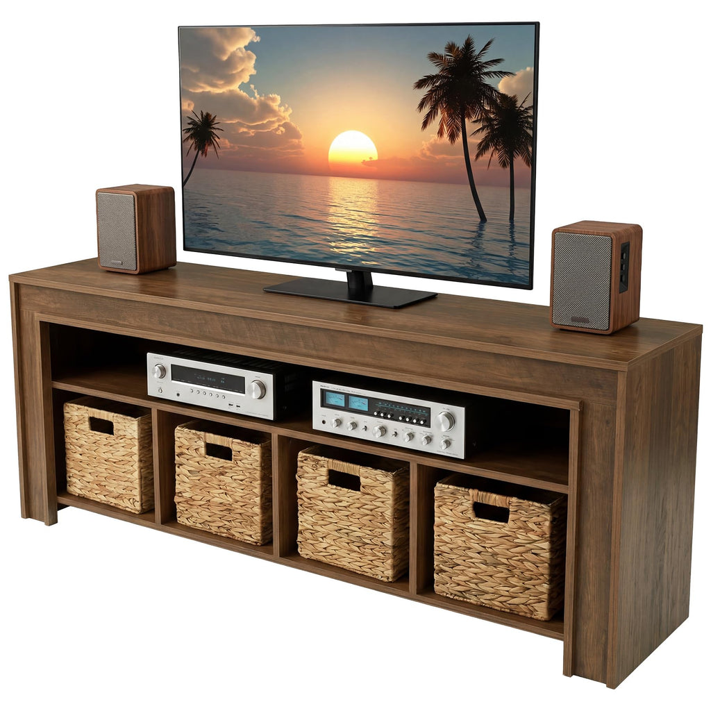 63" Wooden TV Stand with 4 Woven Baskets F10481