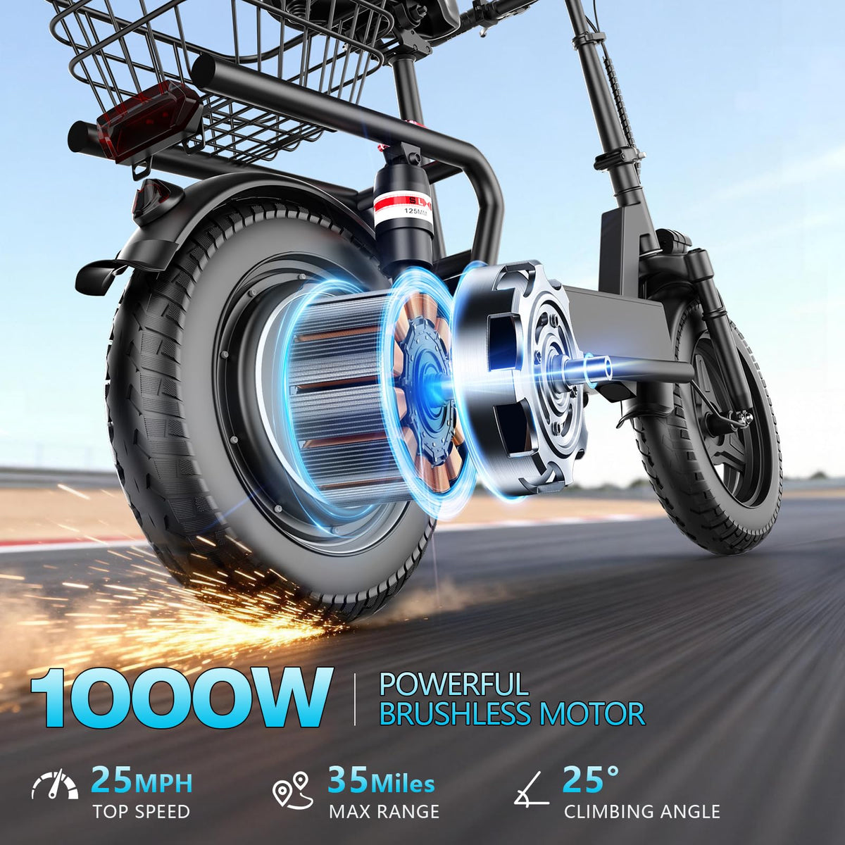 Electric Scooter with Seat, 1000W Peak Motor, 25 MPH, 14" Pneumatic Tires N248311