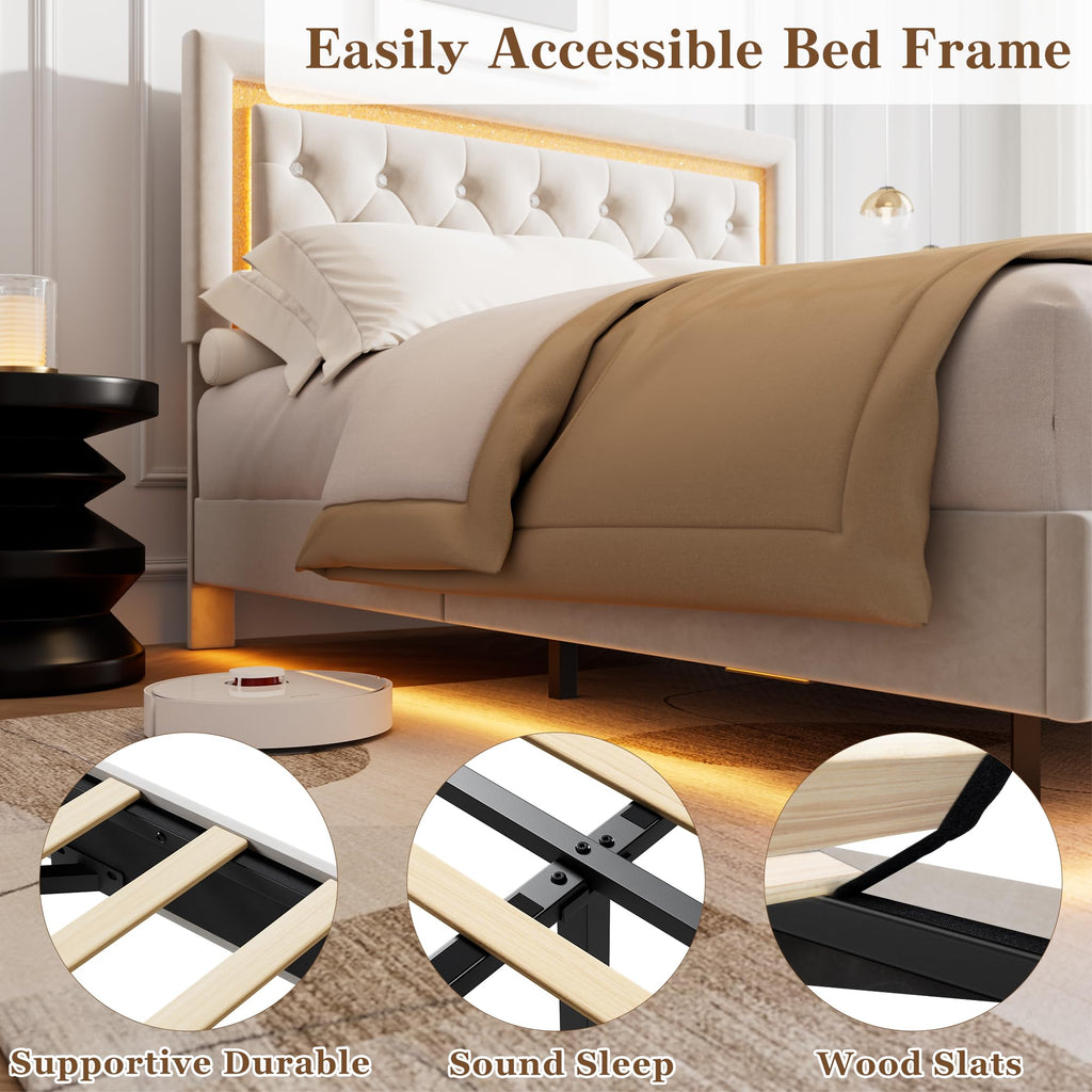 White Full Size Floating Bed Frame T574504