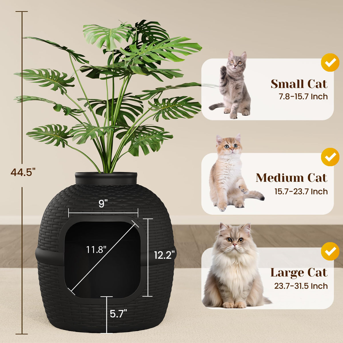 Black Large Cat Litter Box with Faux Plant K944908