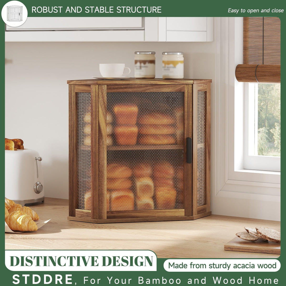 2-Tier Acacia Wood Bread Box with Window T2172