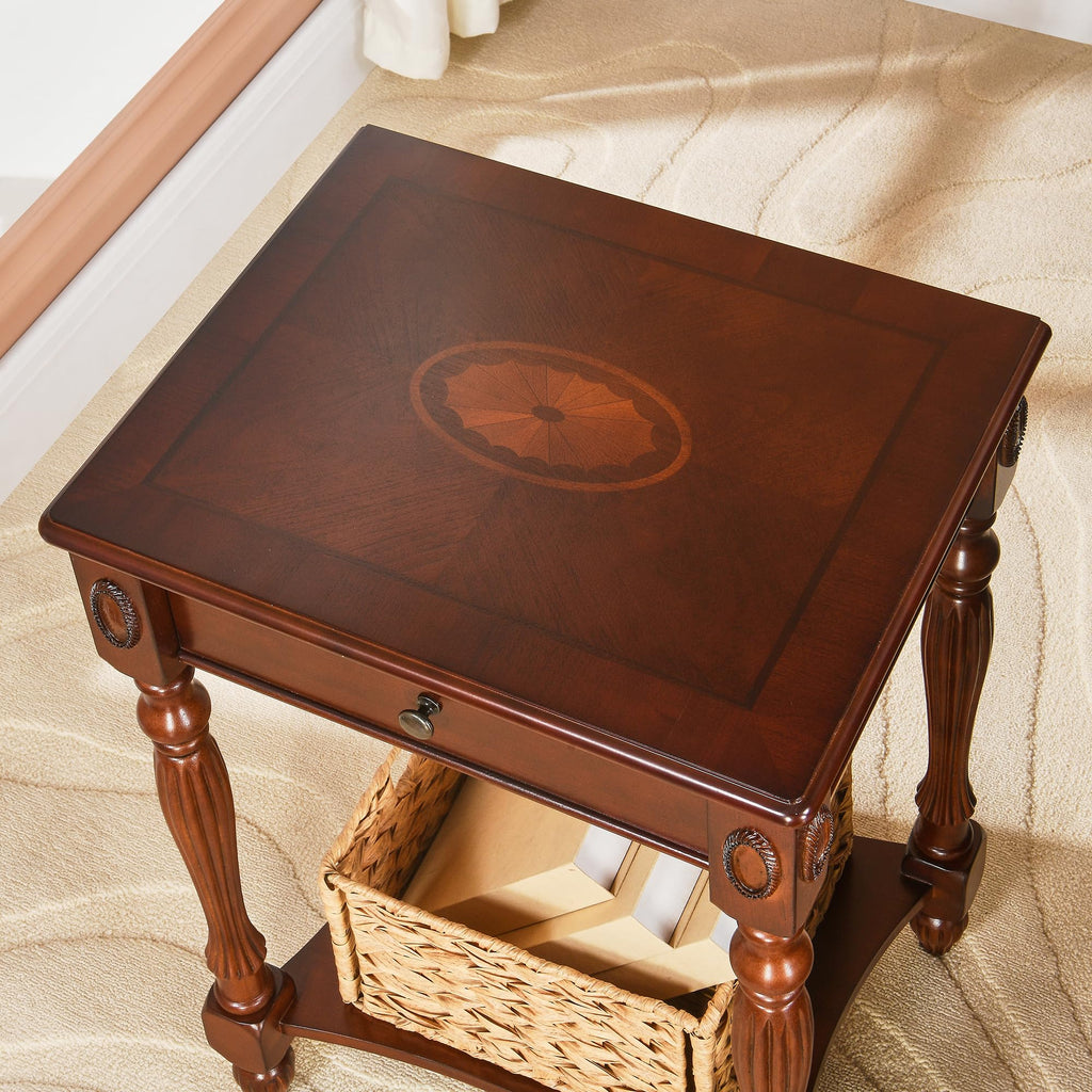 Solid Wood Side Table with Drawer, Cherry Walnut F223