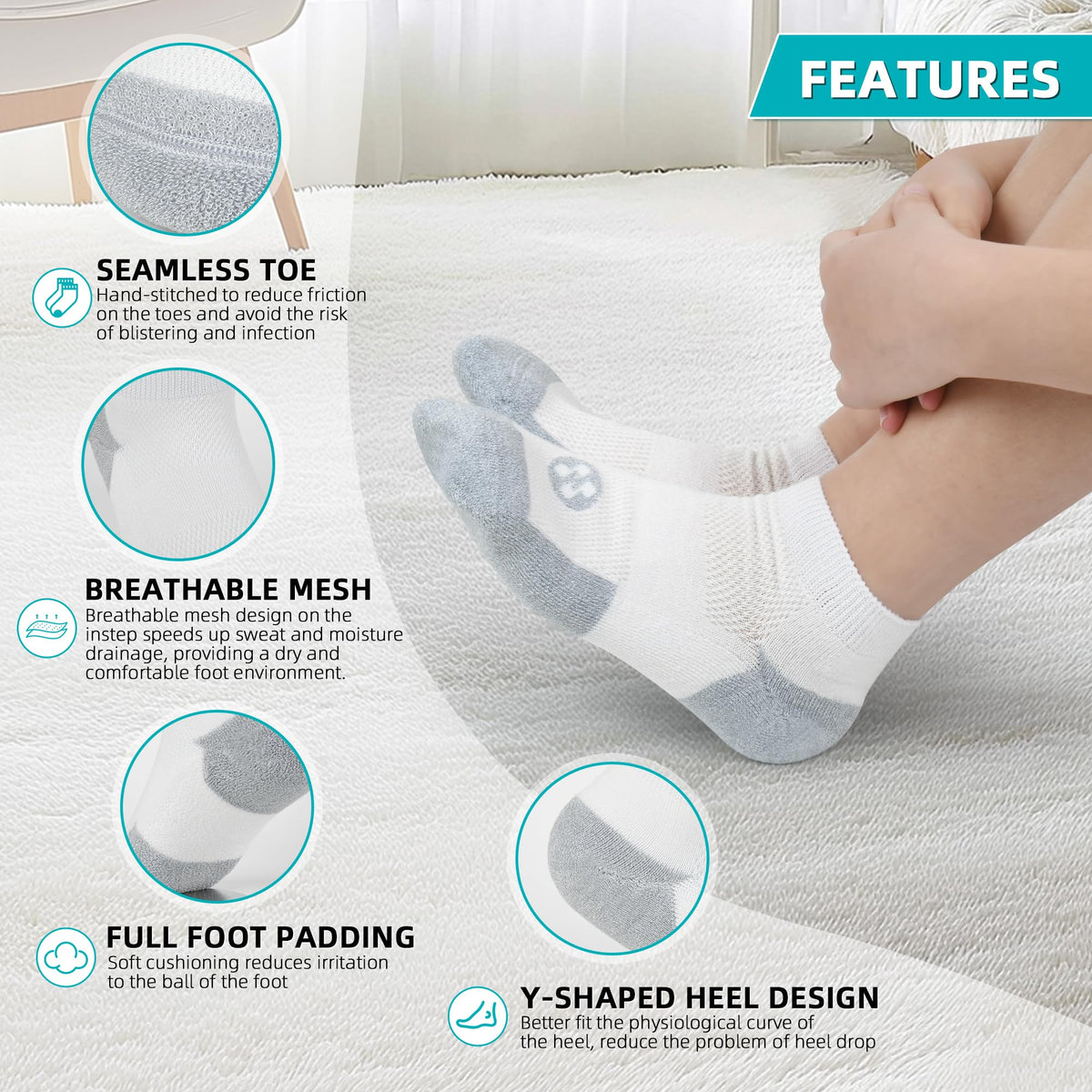 Diabetic Socks for Men, 10 Pairs Ankle & Low Cut Size 9-15 H92695