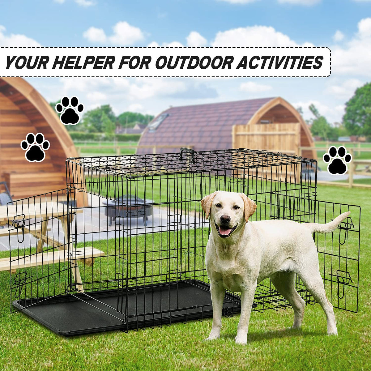 48 Inch Double Door Metal Dog Crate with Divider Panel B931