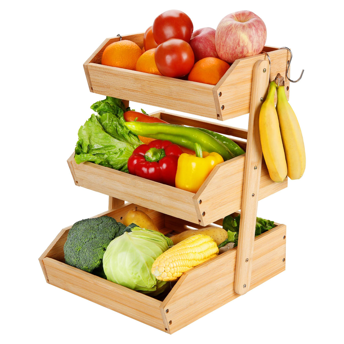 3 Tier Bamboo Fruit Basket with 2 Banana Hangers L37023