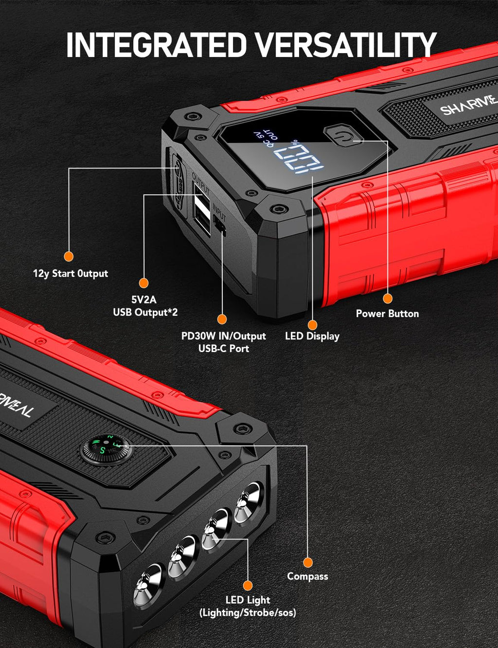 8000A 12V Portable Jump Starter with PD 30W Charger B661483