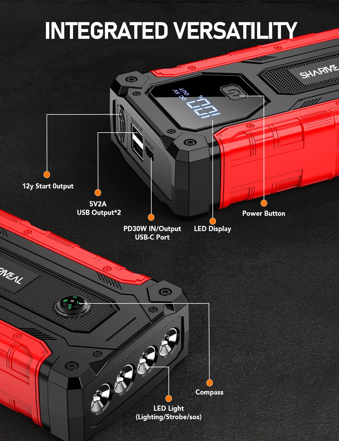 8000A 12V Portable Jump Starter with PD 30W Charger B661483