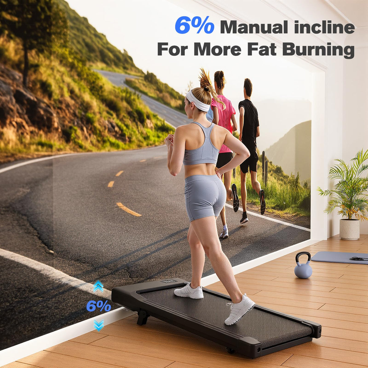 Walking Pad with Incline, 2.5 HP Under Desk Treadmill, 300 lbs Capacity T8640