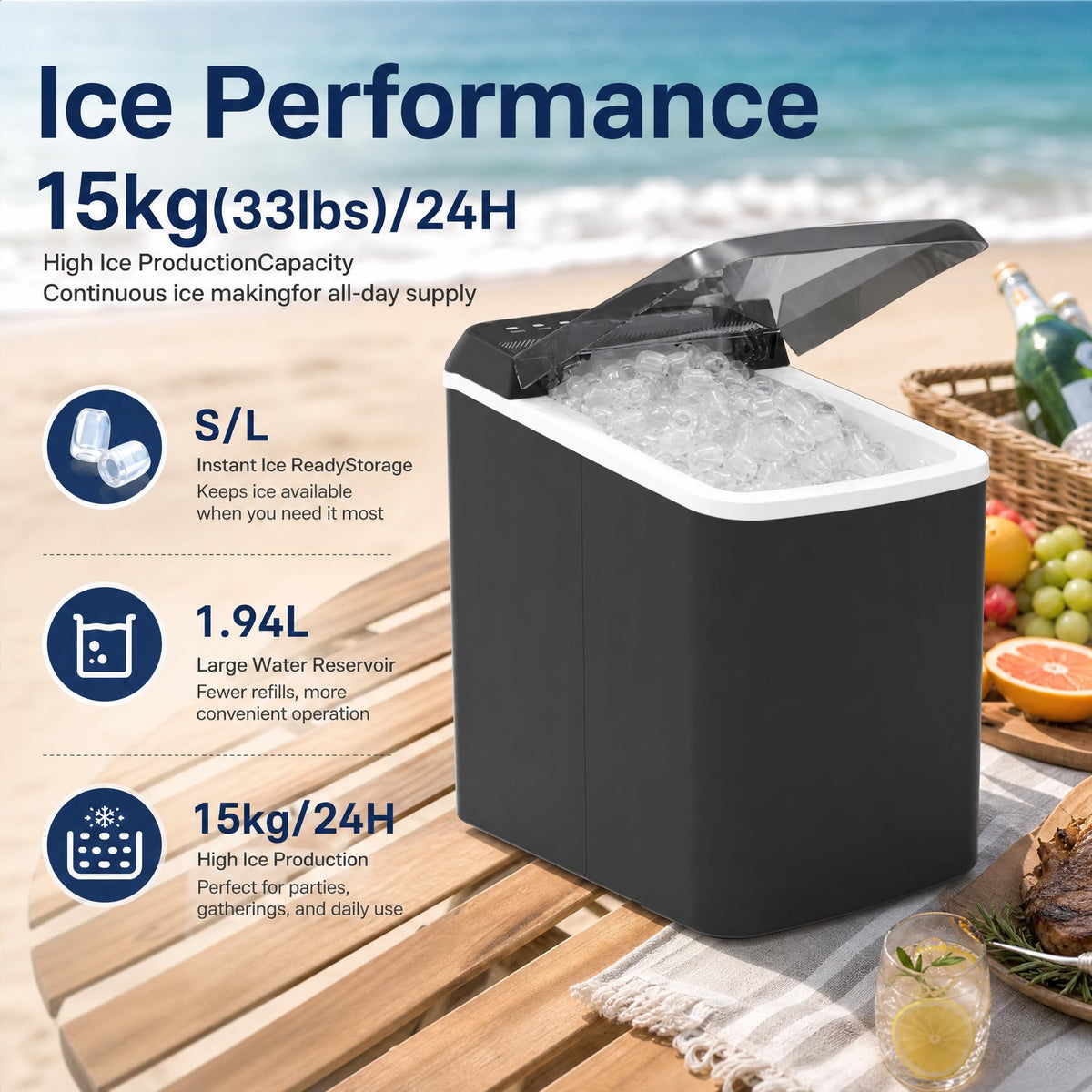 Countertop Ice Maker with Basket & Scoop U779224