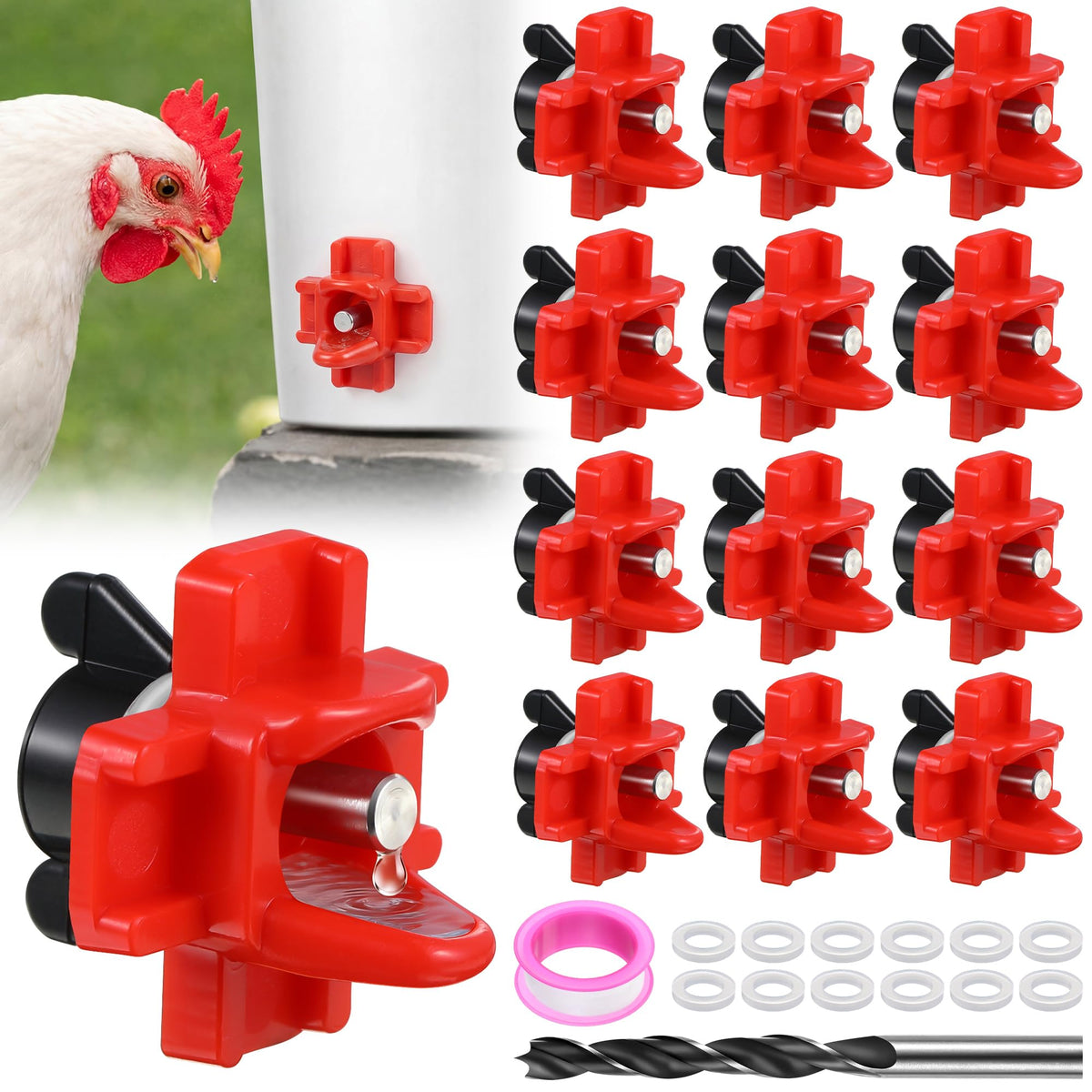 12 Pcs Horizontal Chicken Waterer Nipples with Drill Bit F71427