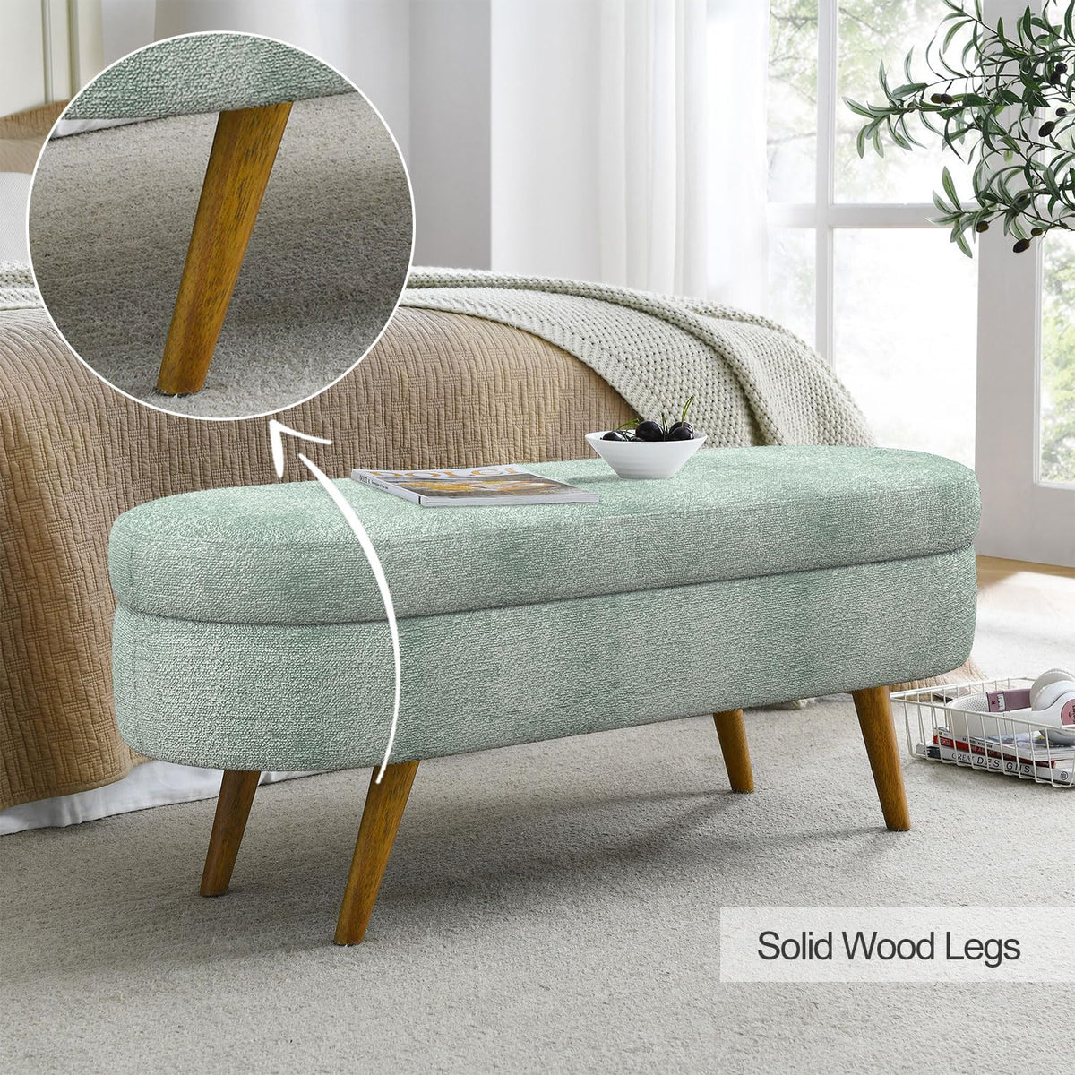 Cyan Boucle Storage Ottoman Bench B63638