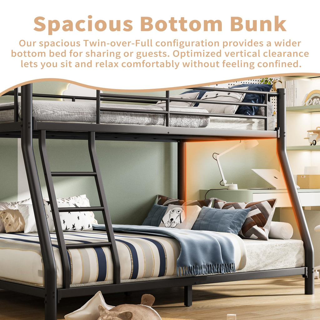 Twin Over Full Metal Bunk Bed with Guardrail and Ladder V832