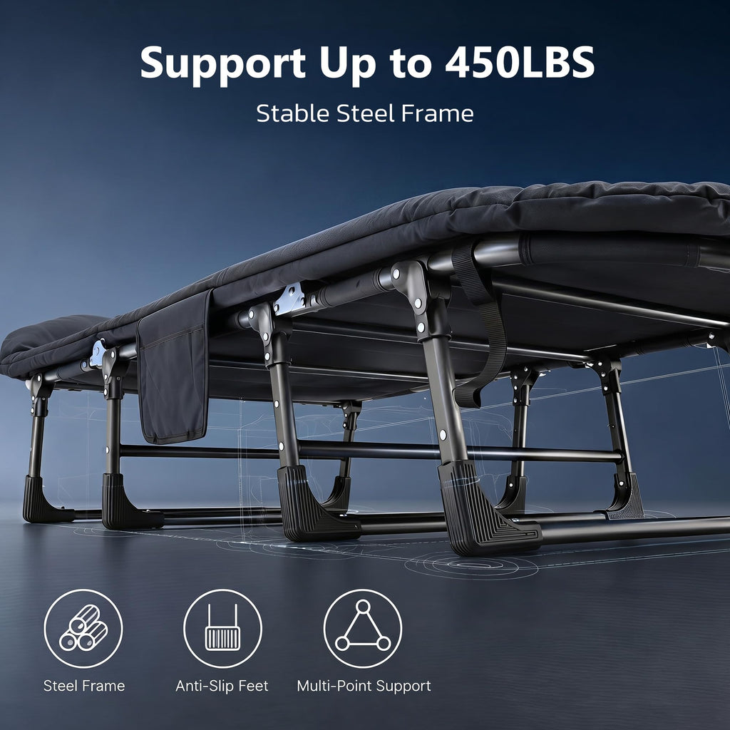 Folding Camping Cot with Mattress and Pillow, 450 Lbs Capacity, 69 Inch, Black A87968