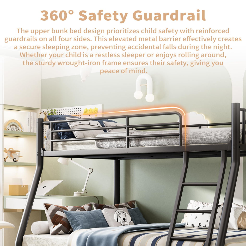 Twin Over Full Metal Bunk Bed with Guardrail and Ladder V832