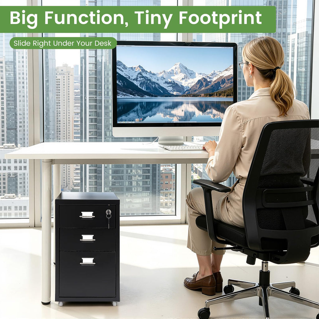 Black 3-Drawer Metal File Cabinet Z911