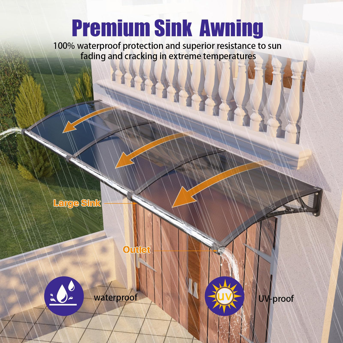 32" x 48" Window Door Awning Canopy with Drainage C731615