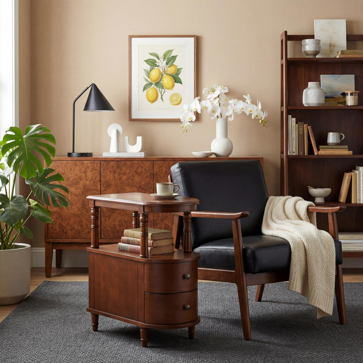 Narrow Solid Cherry Wood Side Table with Drawers P604515