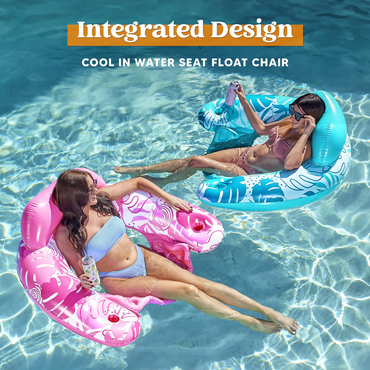 Inflatable Pool Floats 3 Pack with Cup Holders Blue Green Pink X94528