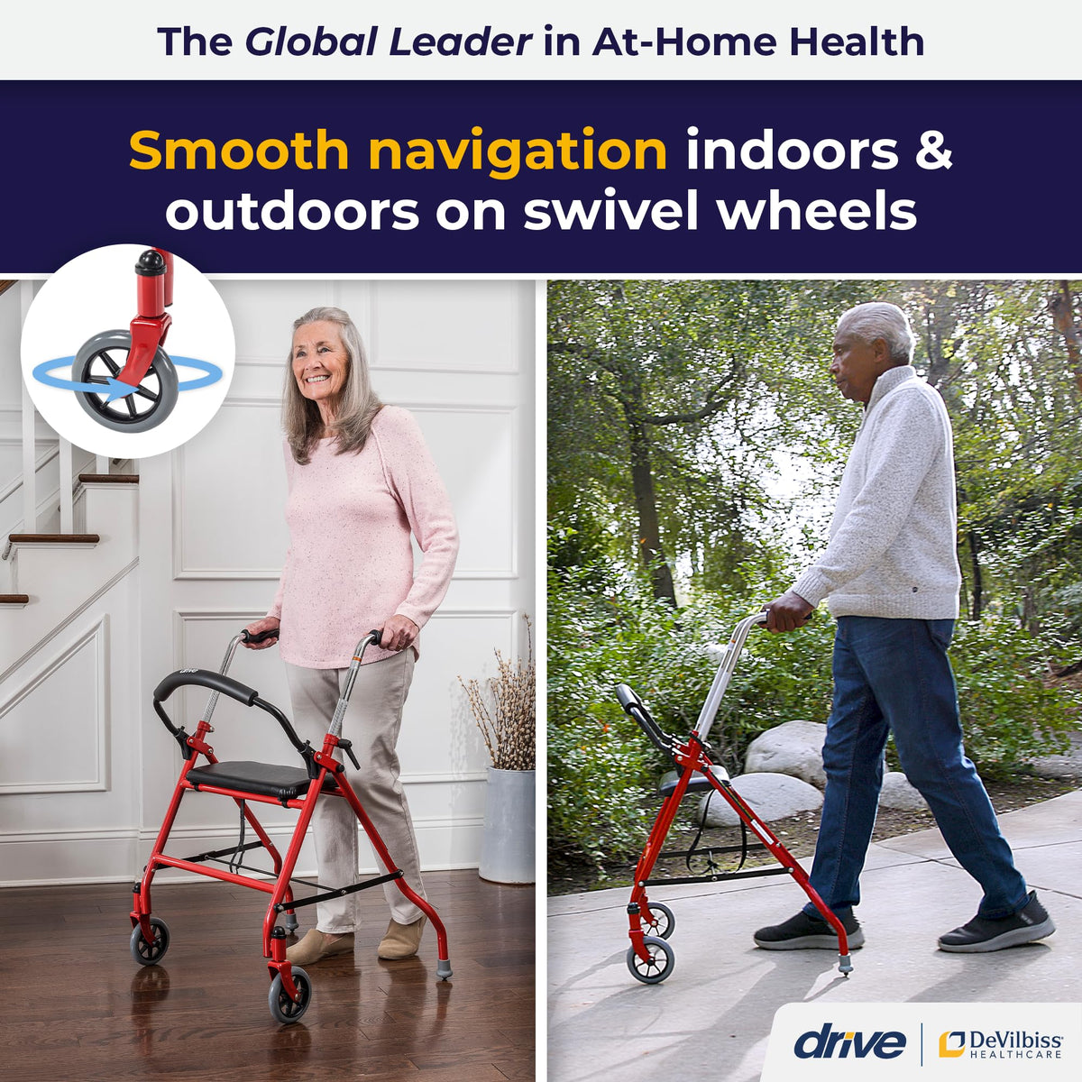 Foldable Rollator Walker with Seat, Red, 1 Count K66381