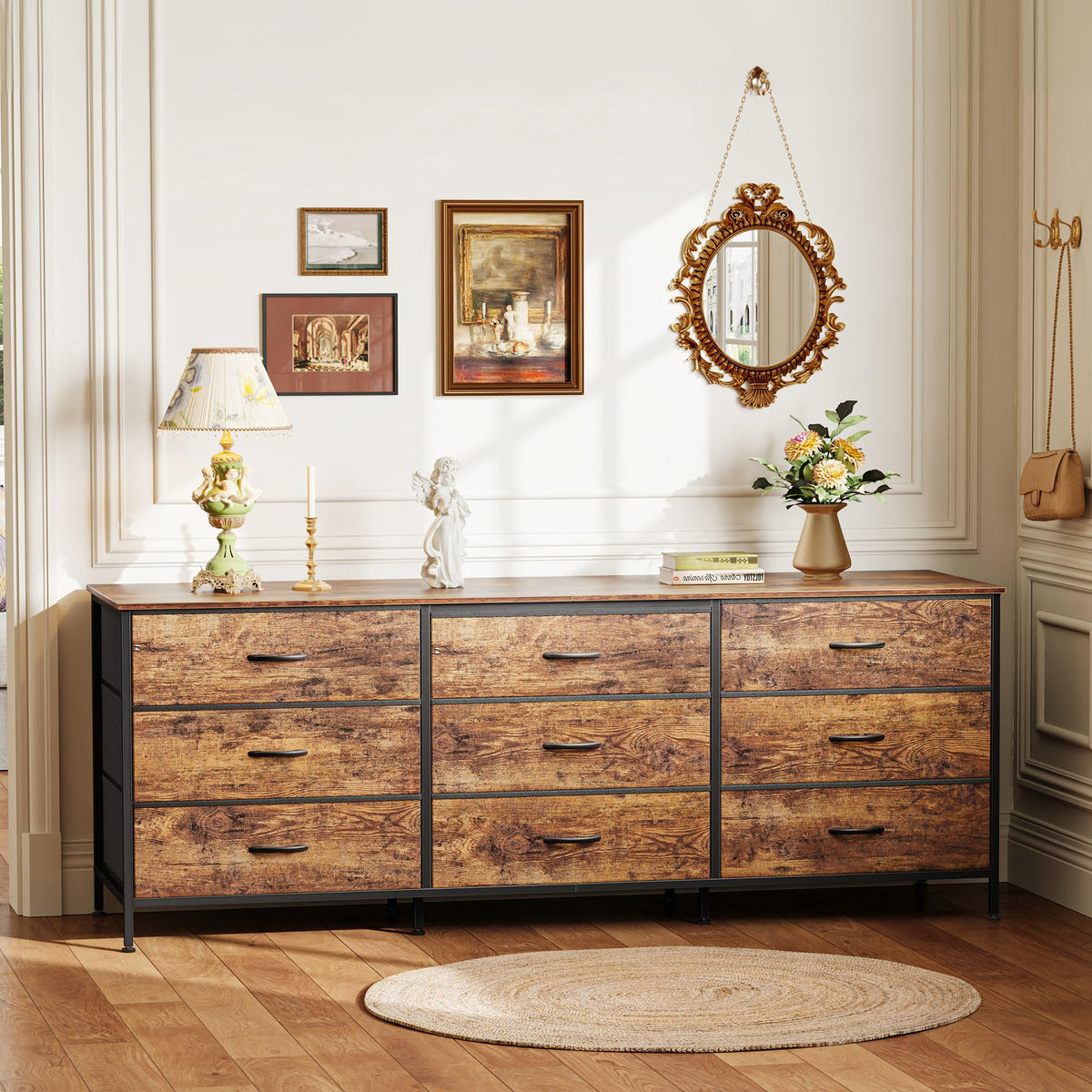 63 Inch 9 Fabric Drawer Dresser G9415