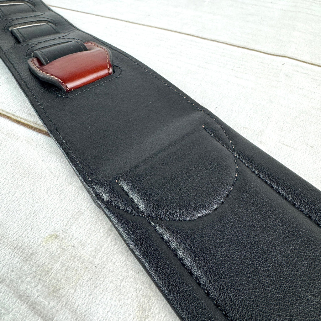 Whiskey Tan and Brown Full Grain Carving Leather Padded Guitar Strap C384