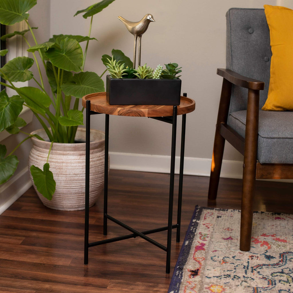 Folding Side Table with Removable Wood Tray Top P22364