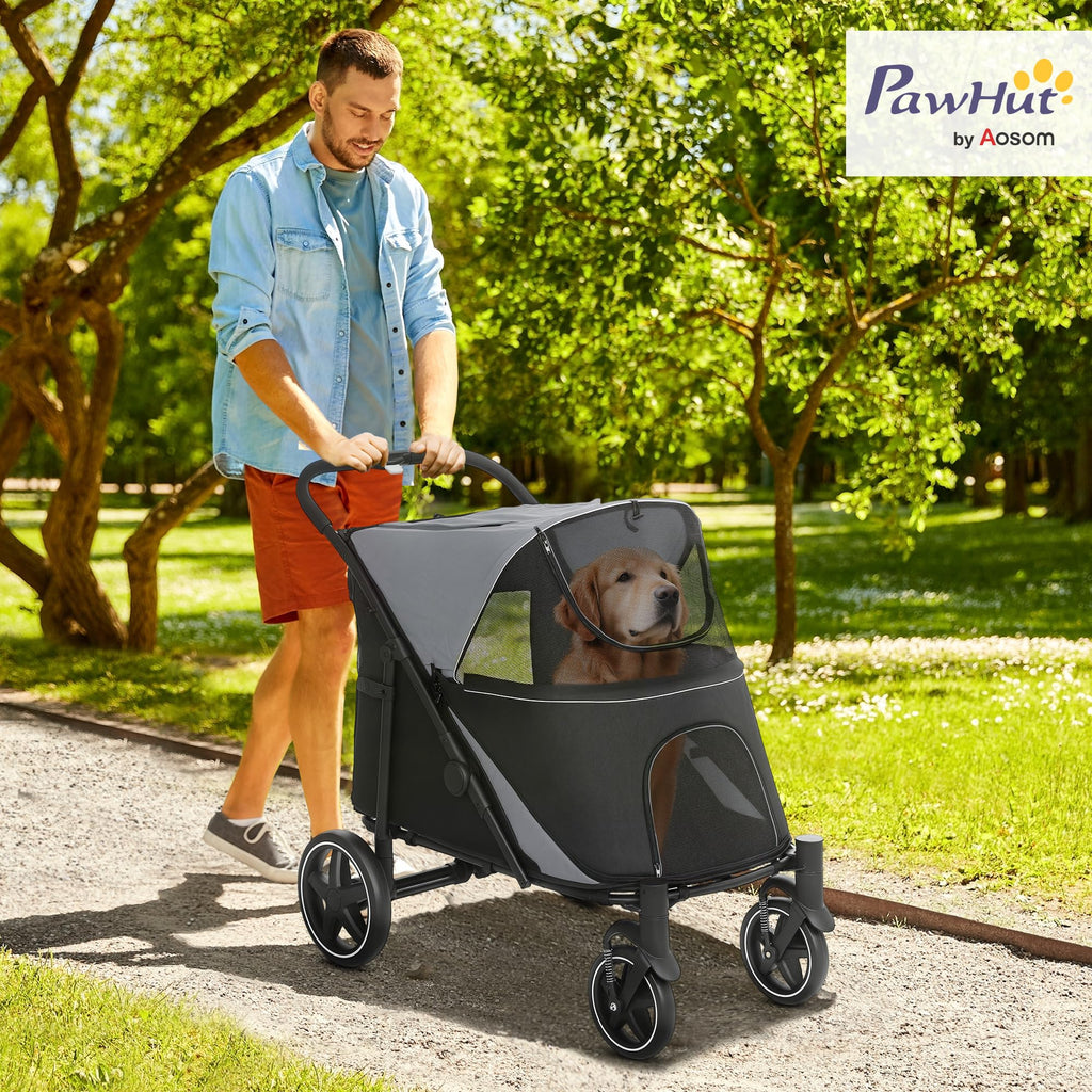 Foldable Dog Stroller with Storage Gray I890582