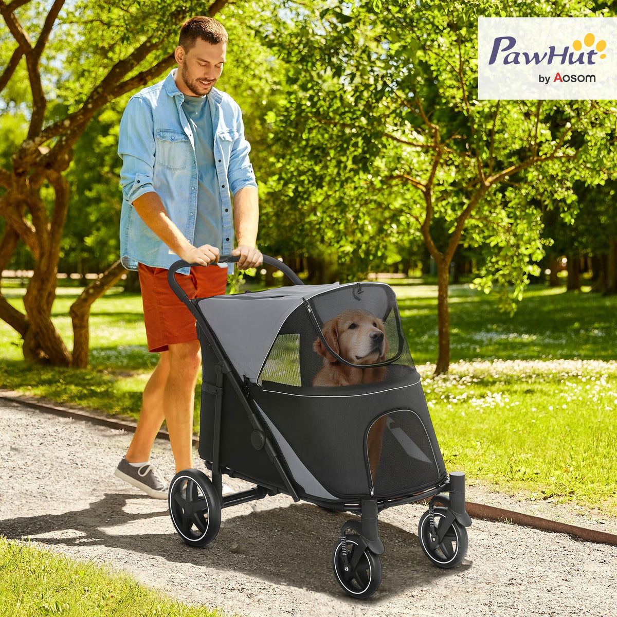Foldable Dog Stroller with Storage Gray I890582